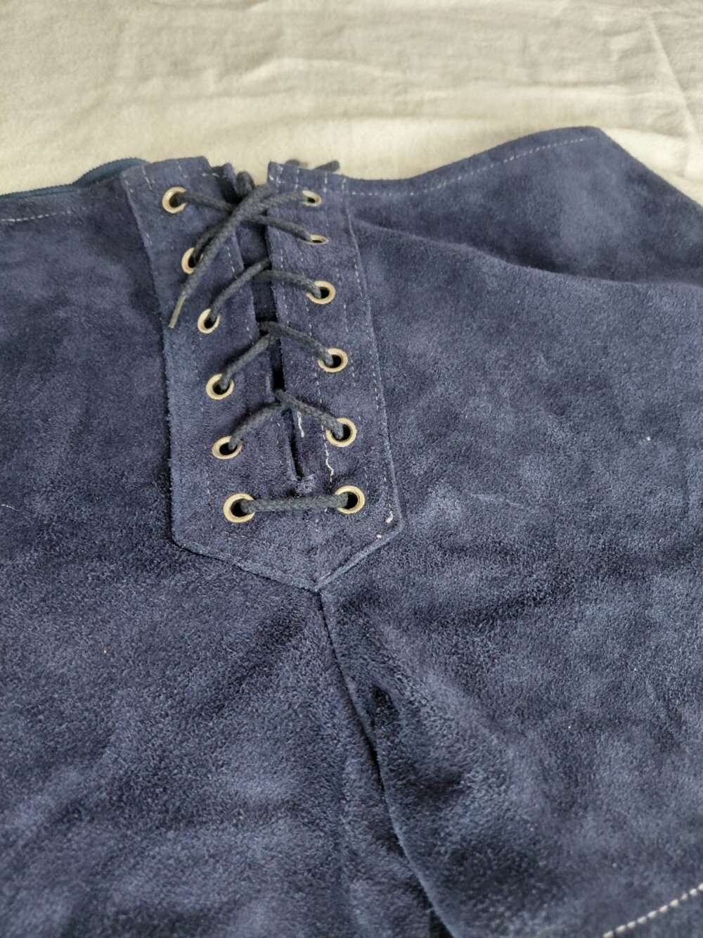 Vintage 60s 70s REAL Blue Suede Lace Up Hot Pants Grommet Shorts - Picture 12 of 12